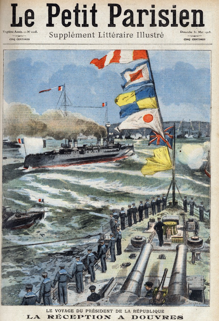 El viaje del presidente de la República Francesa Armand Fallieres (1841-1931): la recepción en Dover, Inglaterra. En "Le petit parisien" el 31/05/1908. Colección privada. de Anonymous Anonymous