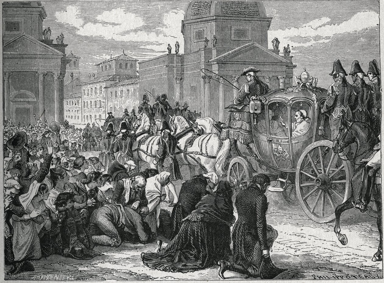 La entrada triunfal del Papa Pío VII (Pio) (1742-1823) en Roma el 24 de mayo de 1814. Grabado del siglo XIX. Colección privada. de Anonymous Anonymous
