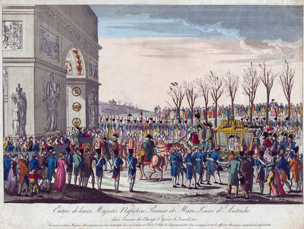 La procesión nupcial de Napoleón y María Luisa a lo largo de los Campos Elíseos el 2 de abril de 1810 de Anonymous Anonymous