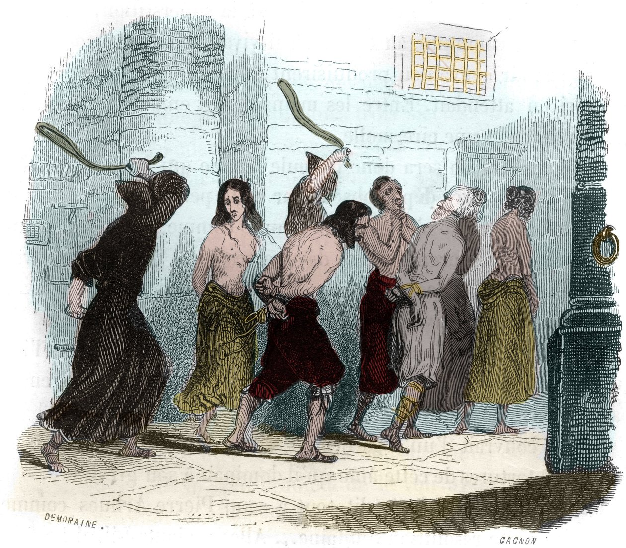 Tortura durante la Inquisición en España en el siglo XVI: El tormento del látigo. Ilustración en “Misterios de la Inquisición y otras sociedades secretas de España” de Victor de Fereal, Suberwick, Manuel Galo de Cuendias. Publicado por P. Boizard de Anonymous Anonymous