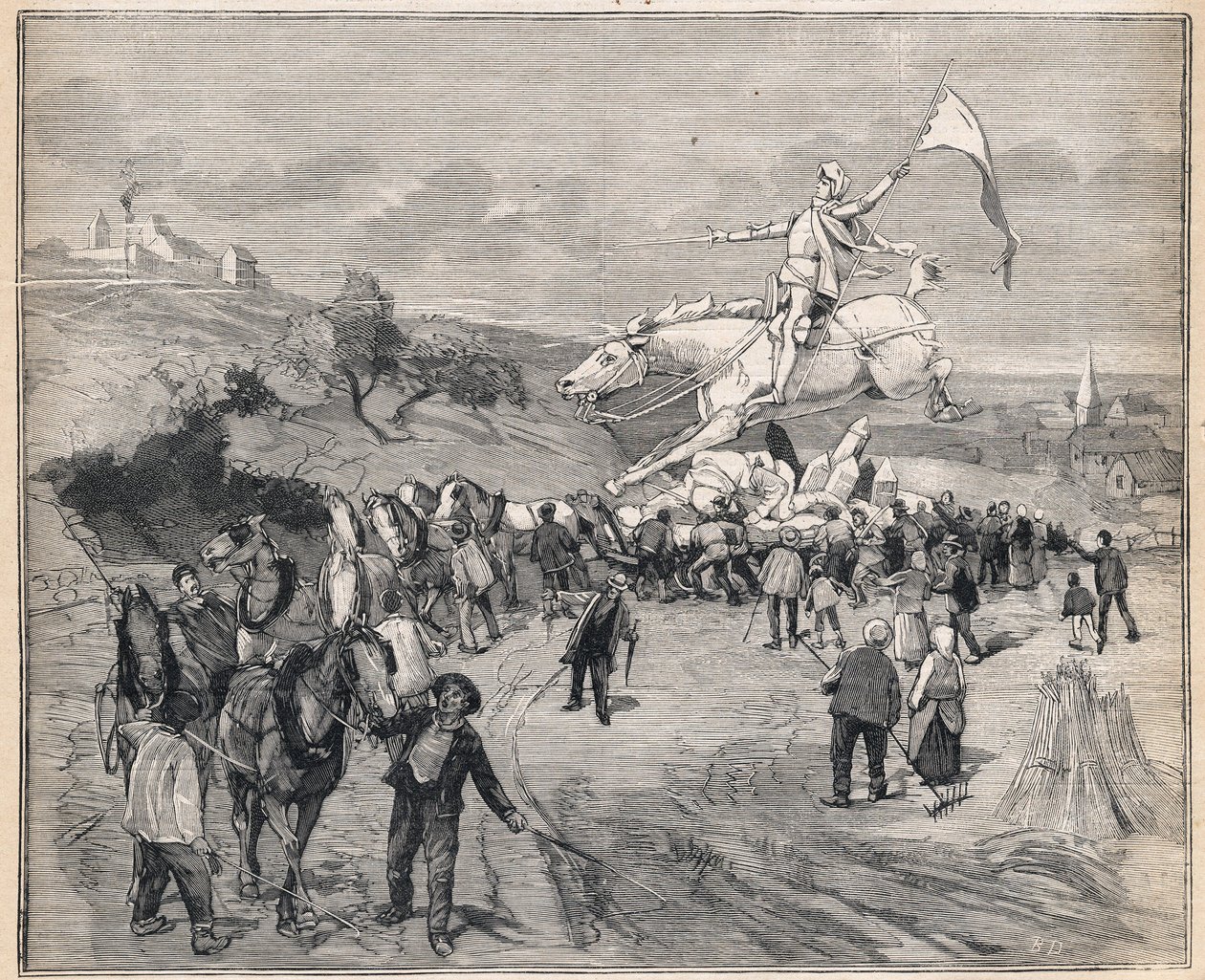 Transporte de la estatua de Juana de Arco de París a Chinon. Grabado en "Le Petit Parisien" el 13/08/1893. de Anonymous Anonymous