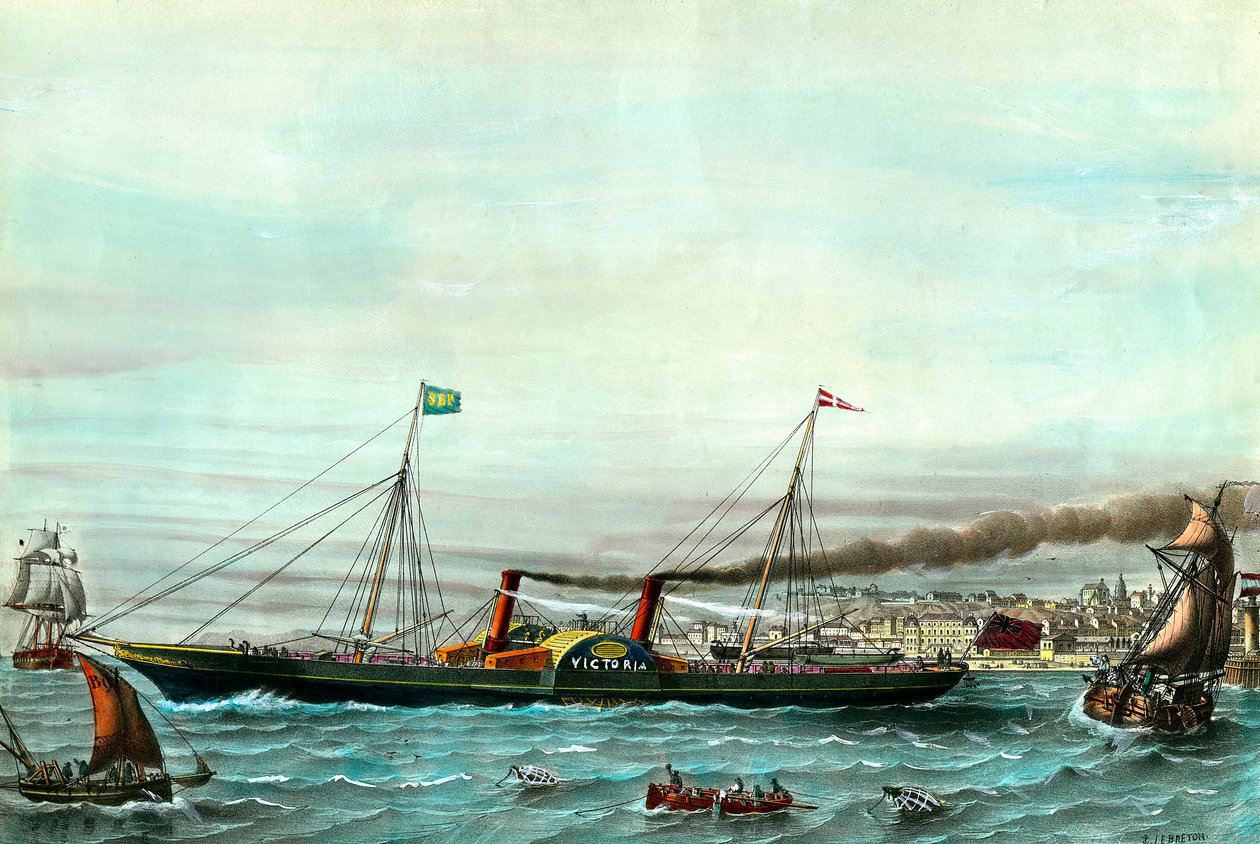 Barco a rueda La Victoria sirviendo entre Boulogne sur Mer y Folkestone. Grabado del siglo XIX. Colección privada de Anonymous Anonymous