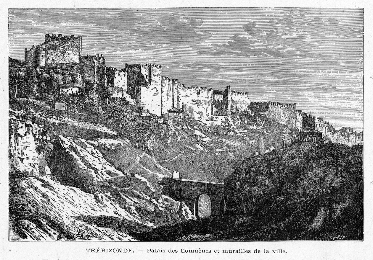 Vista del Palais des Comes y las murallas de la ciudad de Trebizonda (Turquía). Grabado en “Les Missions Catholiques au XIXeme Siecle” de Louis-Eugene Louvet. Colección privada. de Anonymous Anonymous