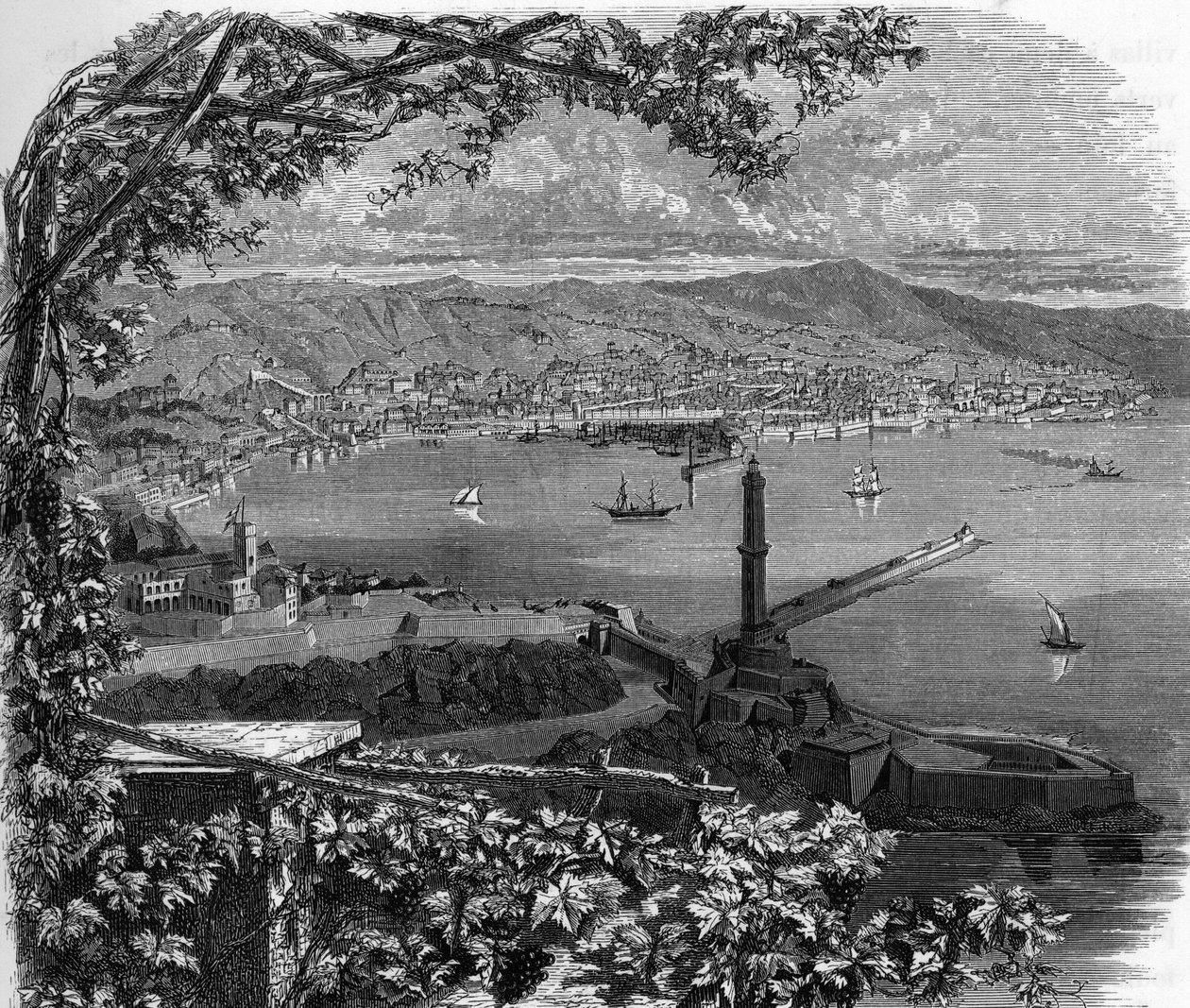 Vista de la ciudad de Génova, Italia. Grabado de 1859 en “Las galerías de Europa - Italia” por Armengaud. Colección privada. de Anonymous Anonymous