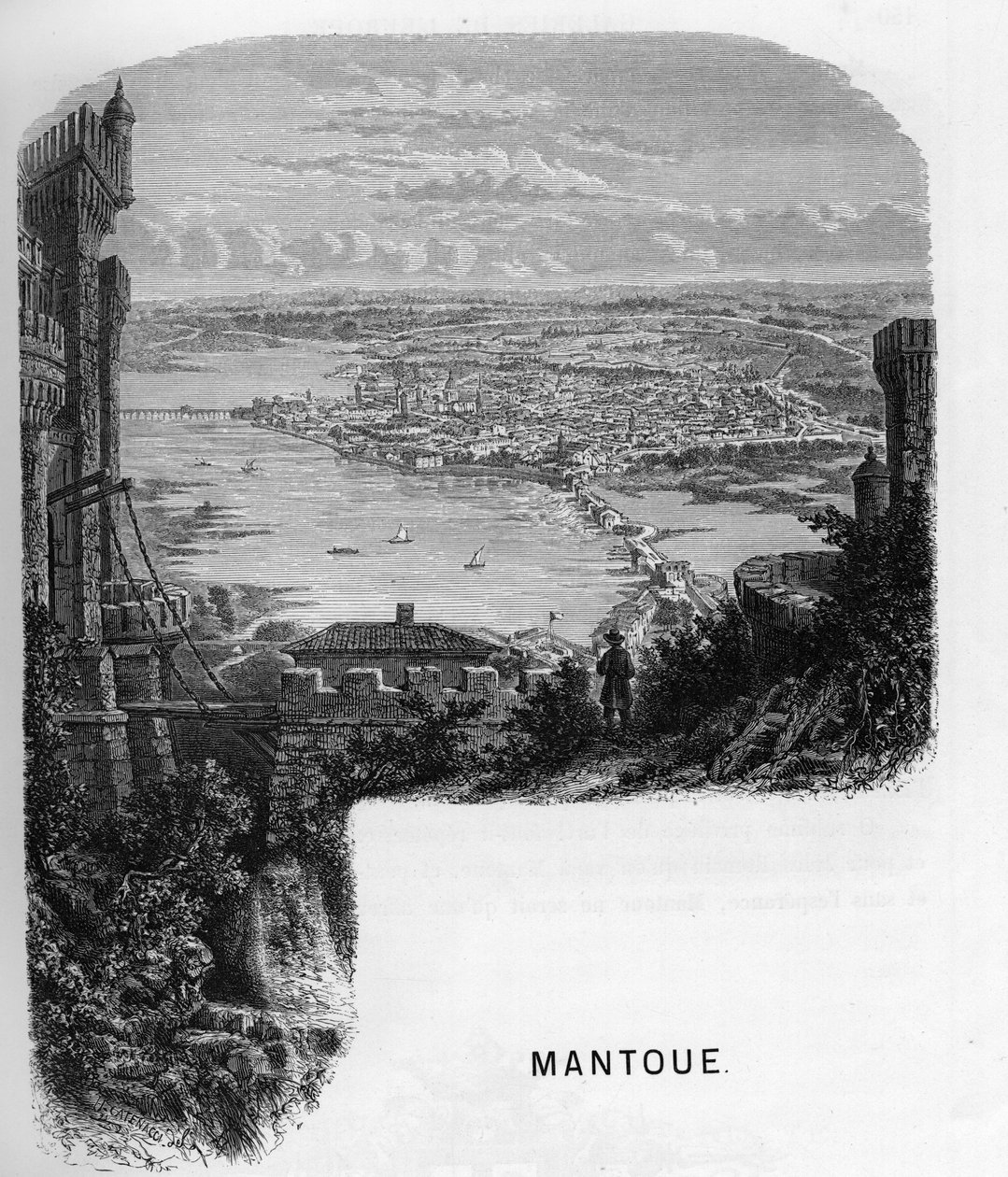 Vista de la ciudad de Mantua (Mantova), Italia. Grabado de 1859 en las galerías de Europa - Italia por Armengaud. Colección privada de Anonymous Anonymous