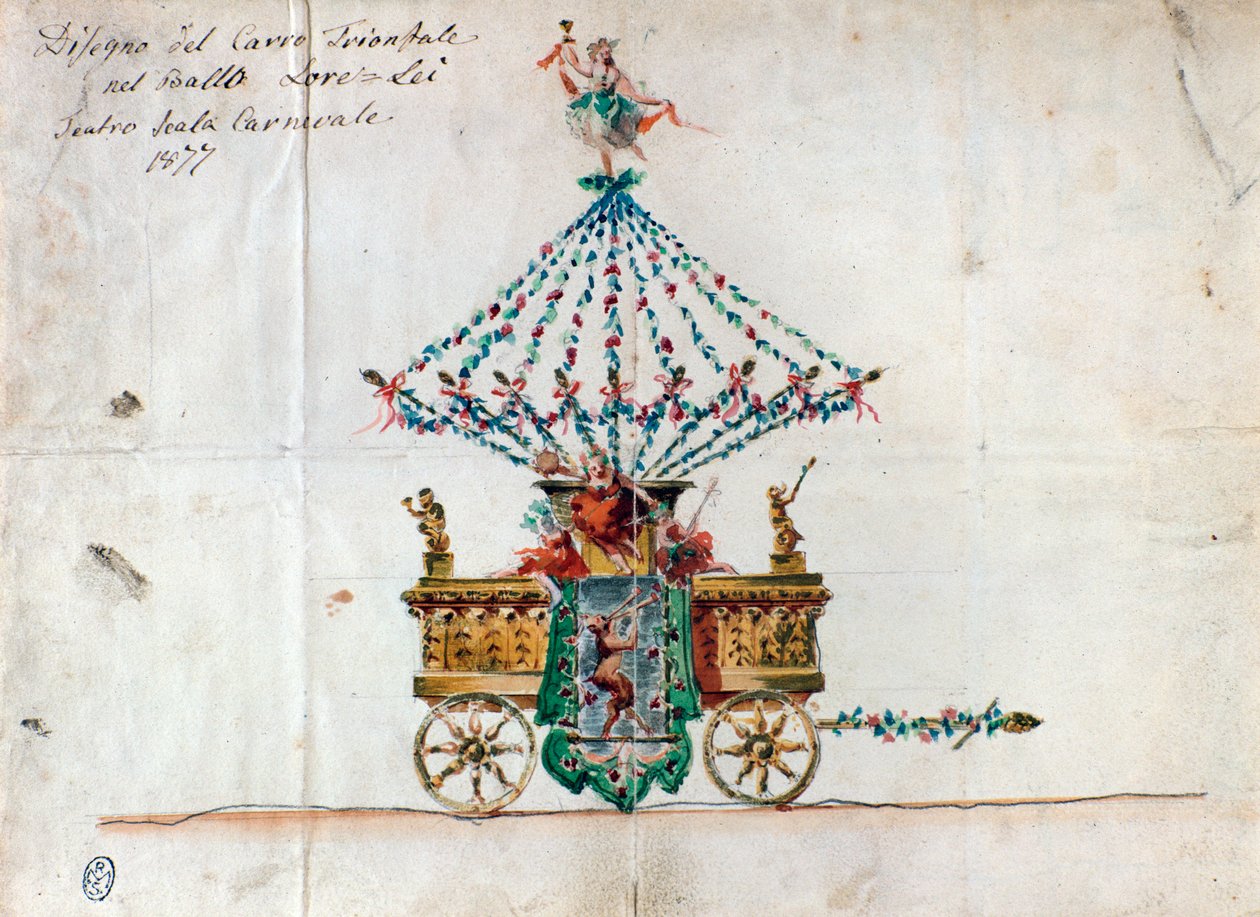 Vista del carro triunfal en Lorelei, ópera de Catalani (1877) de Anonymous Anonymous