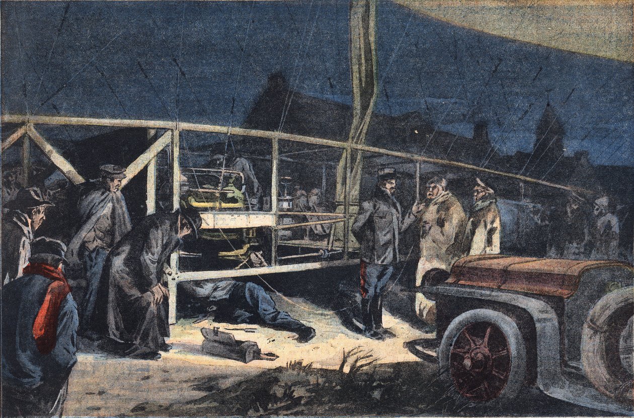 Avería del dirigible Ville de Paris en Valmy. Grabado del periódico "Le Petit Parisien", 2/02/1908. Colección privada. de Anonymous Anonymous