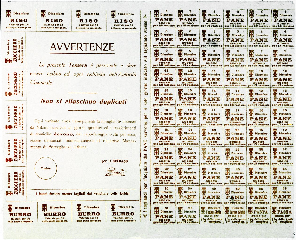 Primera Guerra Mundial: boletos de racionamiento para pan, mantequilla, azúcar y arroz (impresión, c.1914-1918) de Anonymous Anonymous