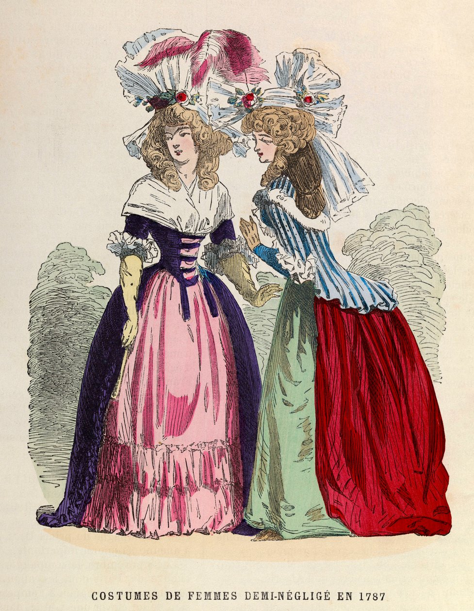 Trajes de mujeres medio negligé en 1787 de Anonymous Anonymous