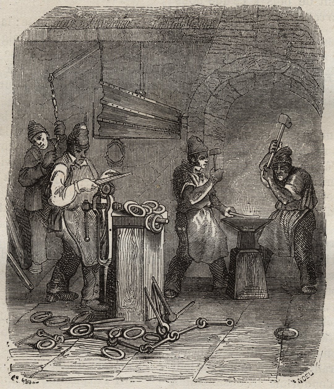 Fuerzas obreras en el Bagne de Rochefort en el siglo XIX. Grabado en “Histoire des bagnes depuis leur creación à nos jours” (1877) por Pierre Zaccone (1817-1895). Colección privada. de Anonymous Anonymous