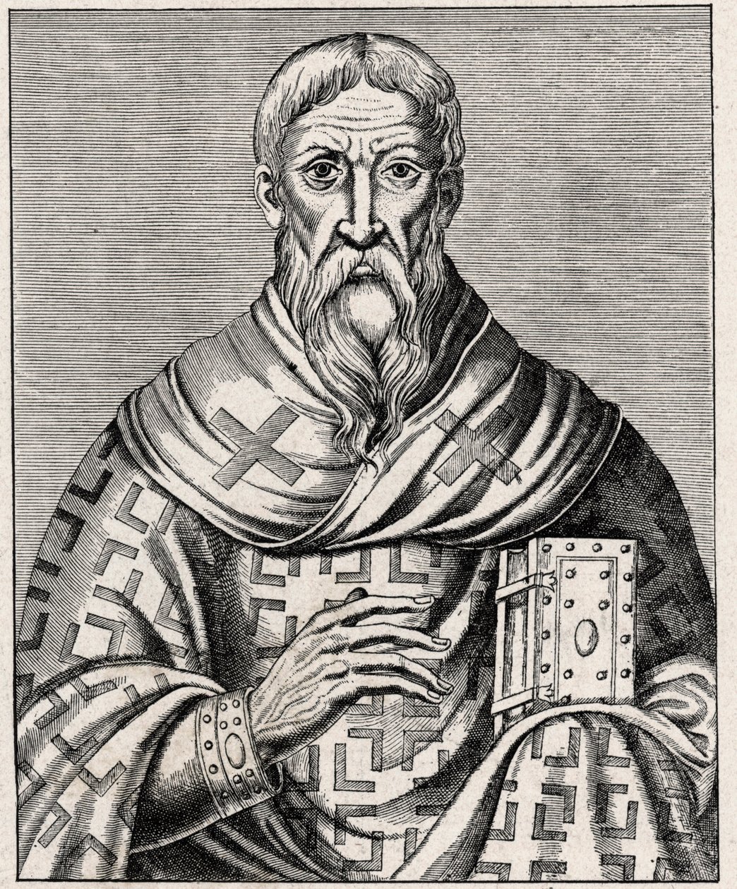 Retrato de Dionisio el Areopagita - Retrato de San Denys el Areopagita (siglo I), obispo griego - Grabado después de una ilustración de la “Vida de Hombres Ilustres” por Thevet - En “Les Missions Catholiques au XIXeme Siecle” por Louis-Eugene Louvet de Anonymous Anonymous
