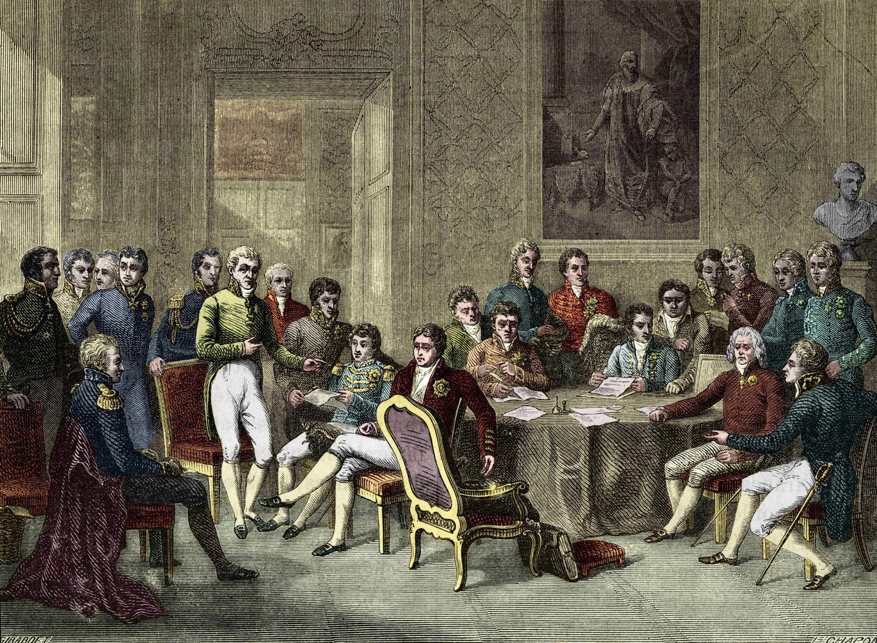 El Congreso de Viena en 1815. Alejandro I, Zar; H.R. Stewart, Castlereagh; Francisco I, Emperador de Austria; Federico Guillermo III, Rey de Prusia; Karl August, Príncipe de Hardenbergh; Wilhelm von Humboldt. de Anonymous Anonymous