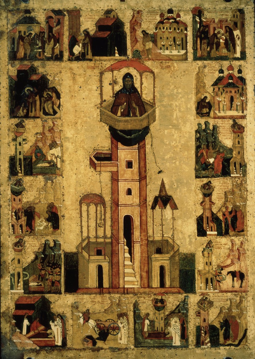 San Simeón el Estilita con escenas de su vida, siglo XVI de Anonymous Russian icon painter