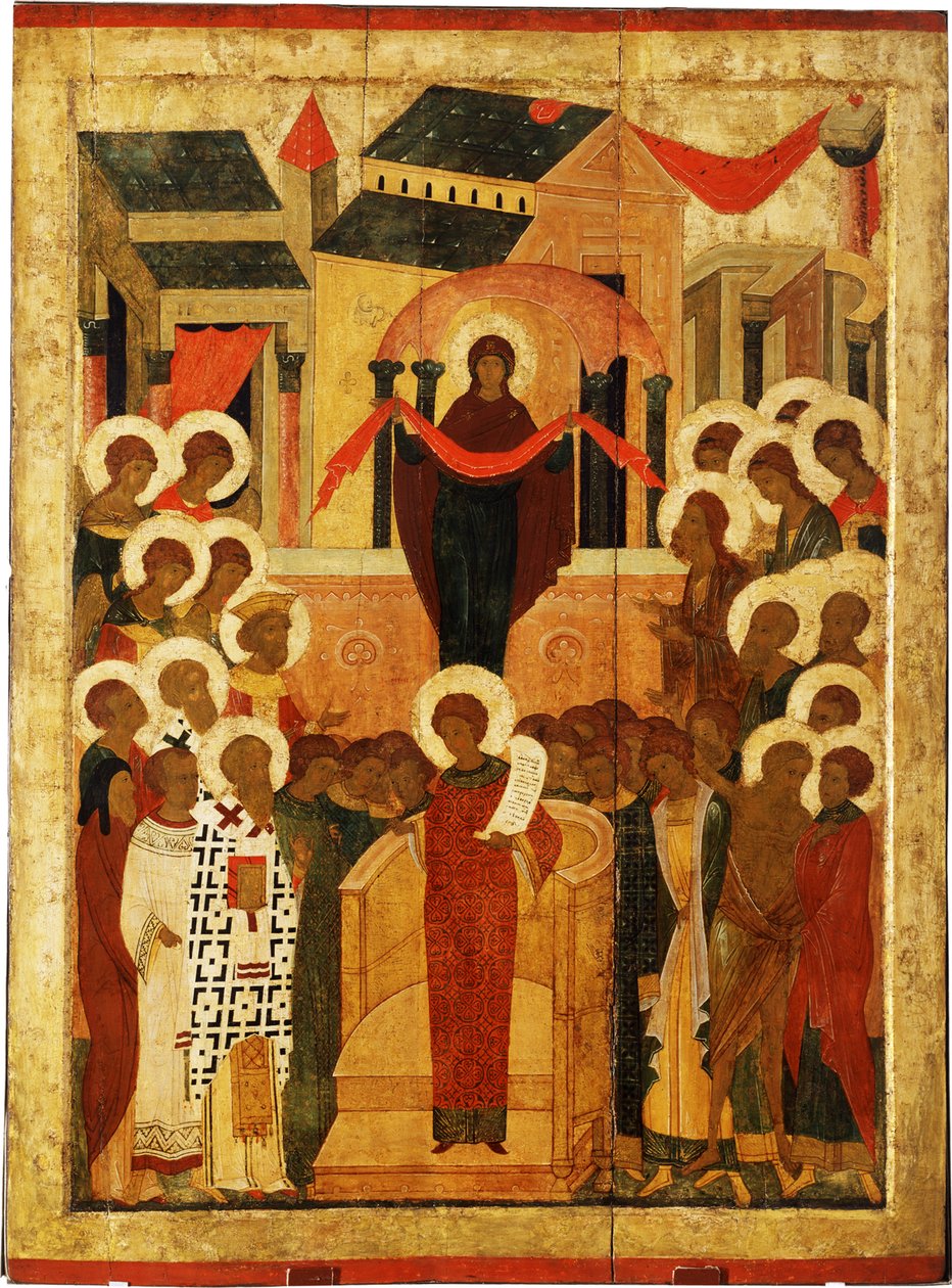 La Protección de la Madre de Dios Pokrov, Segunda Mitad del siglo XV de Anonymous Russian icon painter
