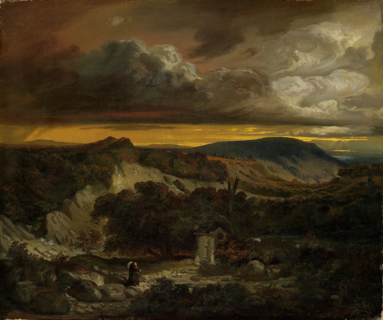Paisaje vespertino con un ermitaño que regresa a casa de Anselm Feuerbach