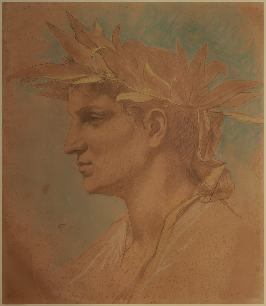 Cabeza masculina coronada con laurel de Anselm Feuerbach