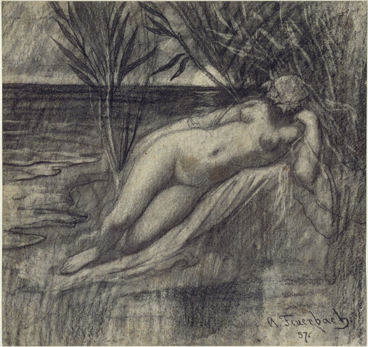 Ninfa dormida junto al río de Anselm Feuerbach