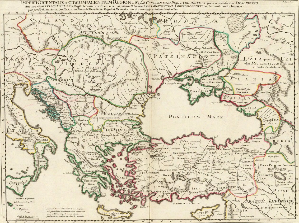Un mapa del Imperio Romano de Oriente y las regiones adyacentes durante la época de Constantino VII Porphyrogennetos y sus predecesores (es decir, los siglos VIII-IX) de Anselmo Maria Banduri