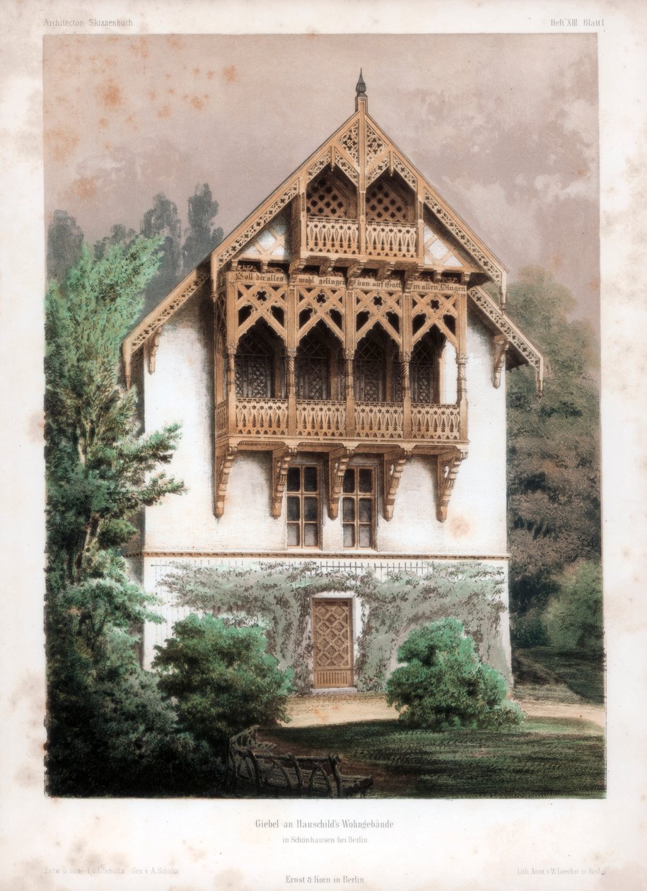 Gable en un edificio residencial, Schonhausen, cerca de Berlín, Alemania, c1850 de Anst von W Loeillot