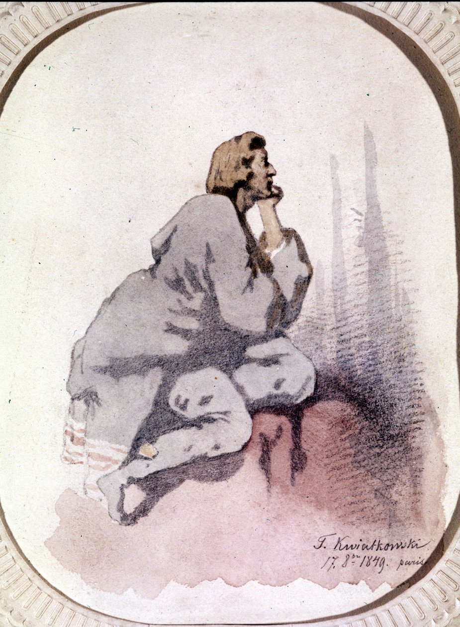 Retrato de Frédéric Chopin (1810-1849), compositor polaco. Acuarela de Kwiatkowski. de Antar Teofil Kwiatowski