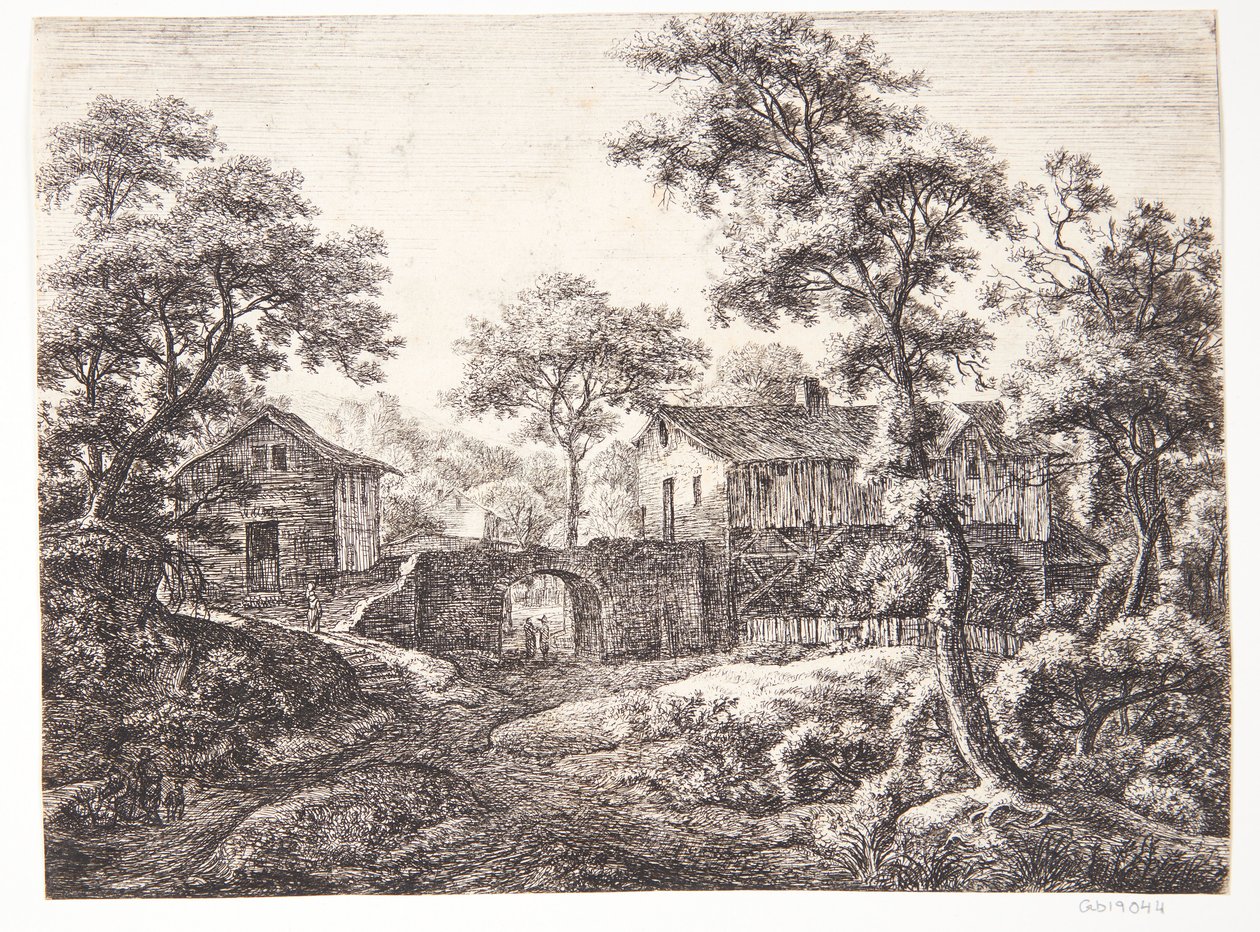 Pueblo con una puerta de la ciudad de Anthonie Waterloo