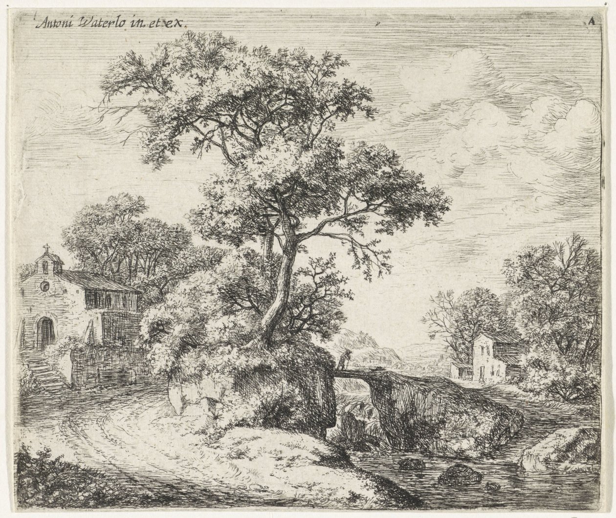 paisaje con una capilla Paisajes montañosos (título de la serie) de Anthonie Waterloo