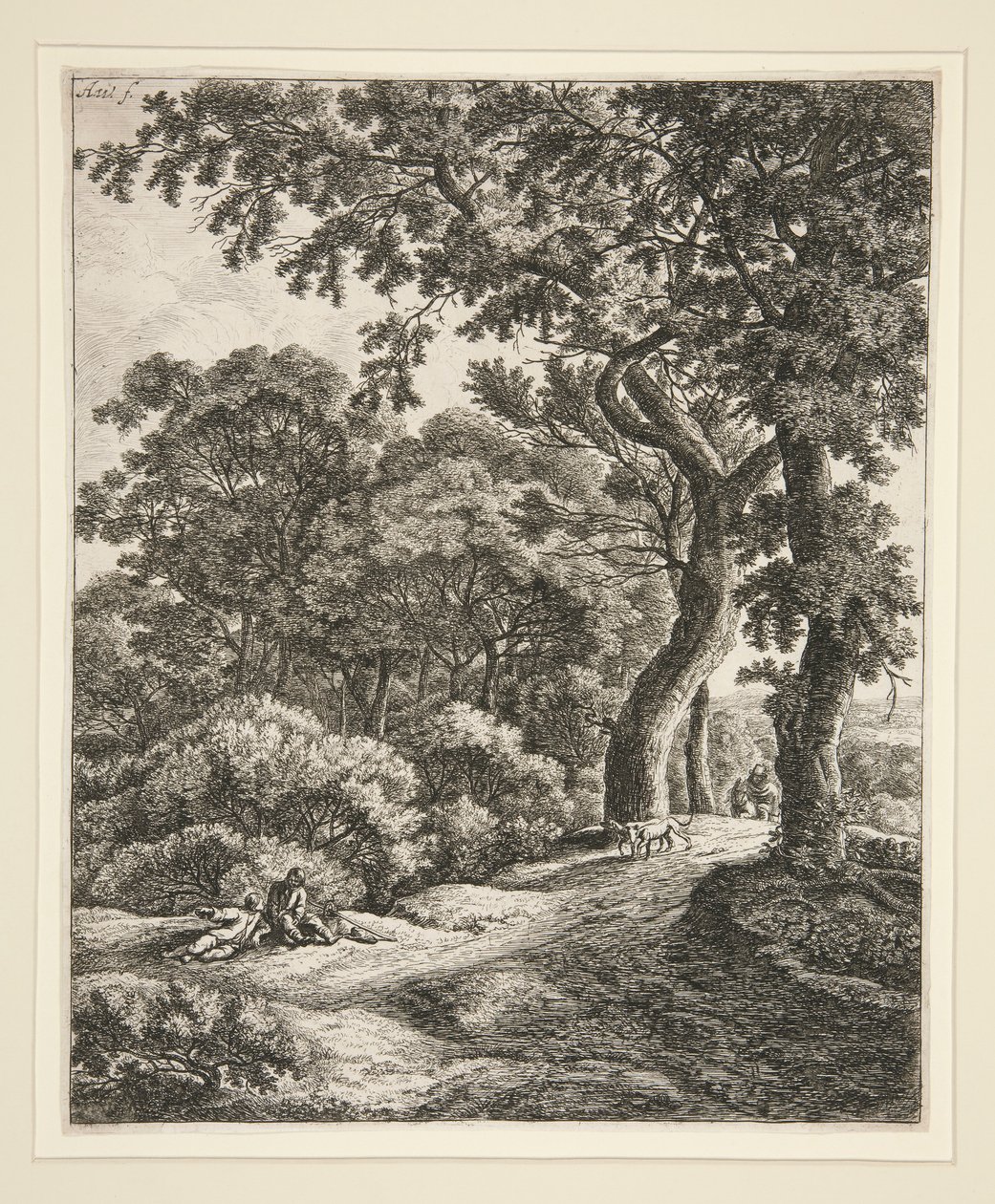 Los dos viajeros descansando en el bosque. de Anthonie Waterloo