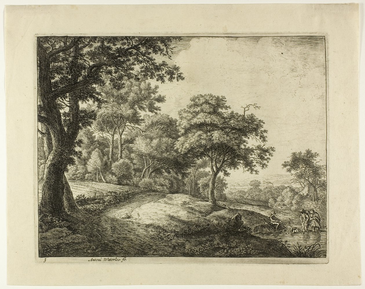 Hombre y mujer cruzando el arroyo de Anthonie Waterloo
