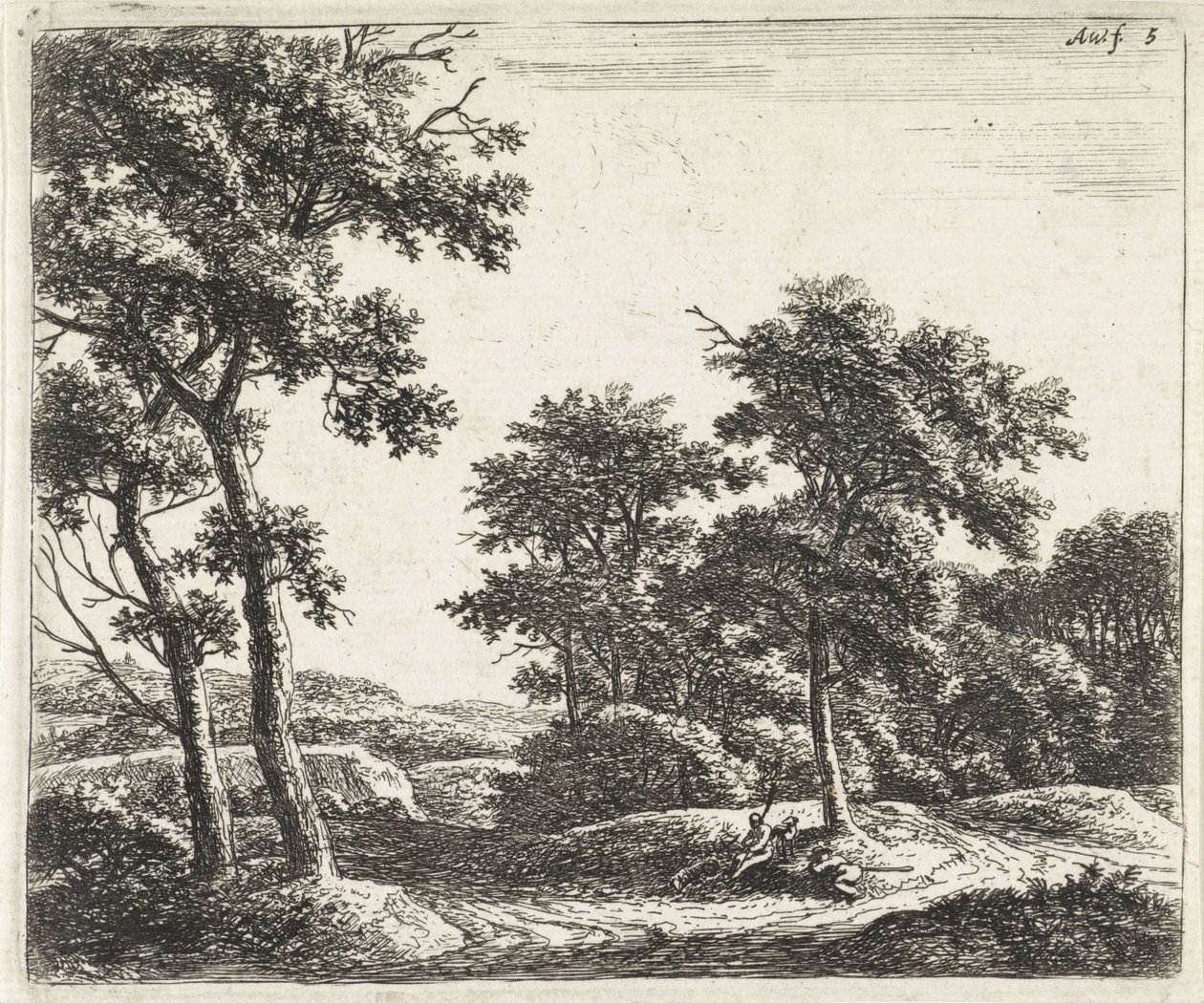 Pastores descansando bajo un árbol Paisajes con árboles (título de serie) de Anthonie Waterloo