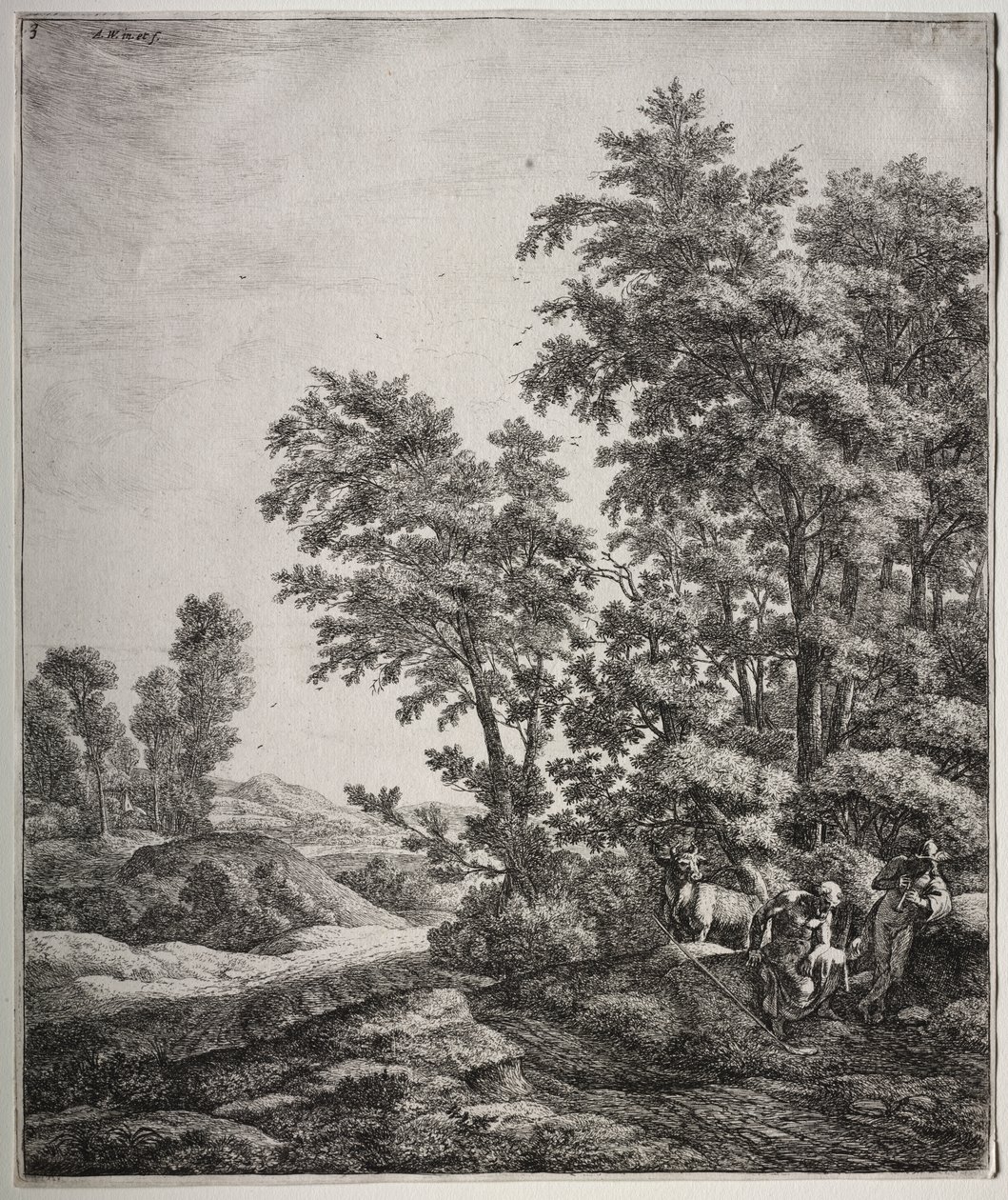 Seis grandes paisajes verticales con escenas de las Metamorfosis de Ovidio: Mercurio y Argos de Anthonie Waterloo
