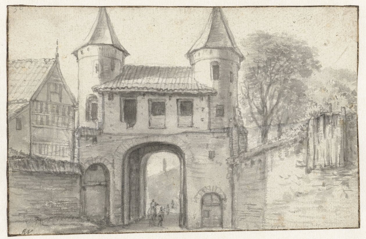 La puerta de la ciudad de Hamburgo (?), vista desde el interior de Anthonie Waterloo