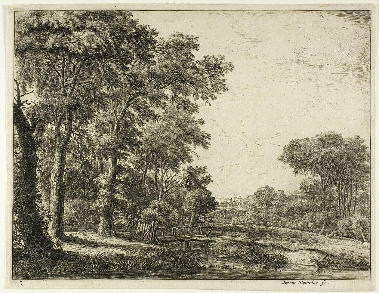 La entrada al bosque por el puentecito de madera de Anthonie Waterloo
