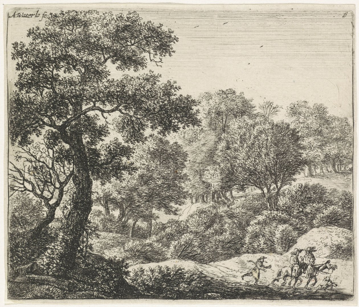 Dos jinetes en un sendero forestal Paisajes boscosos (título de la serie) de Anthonie Waterloo