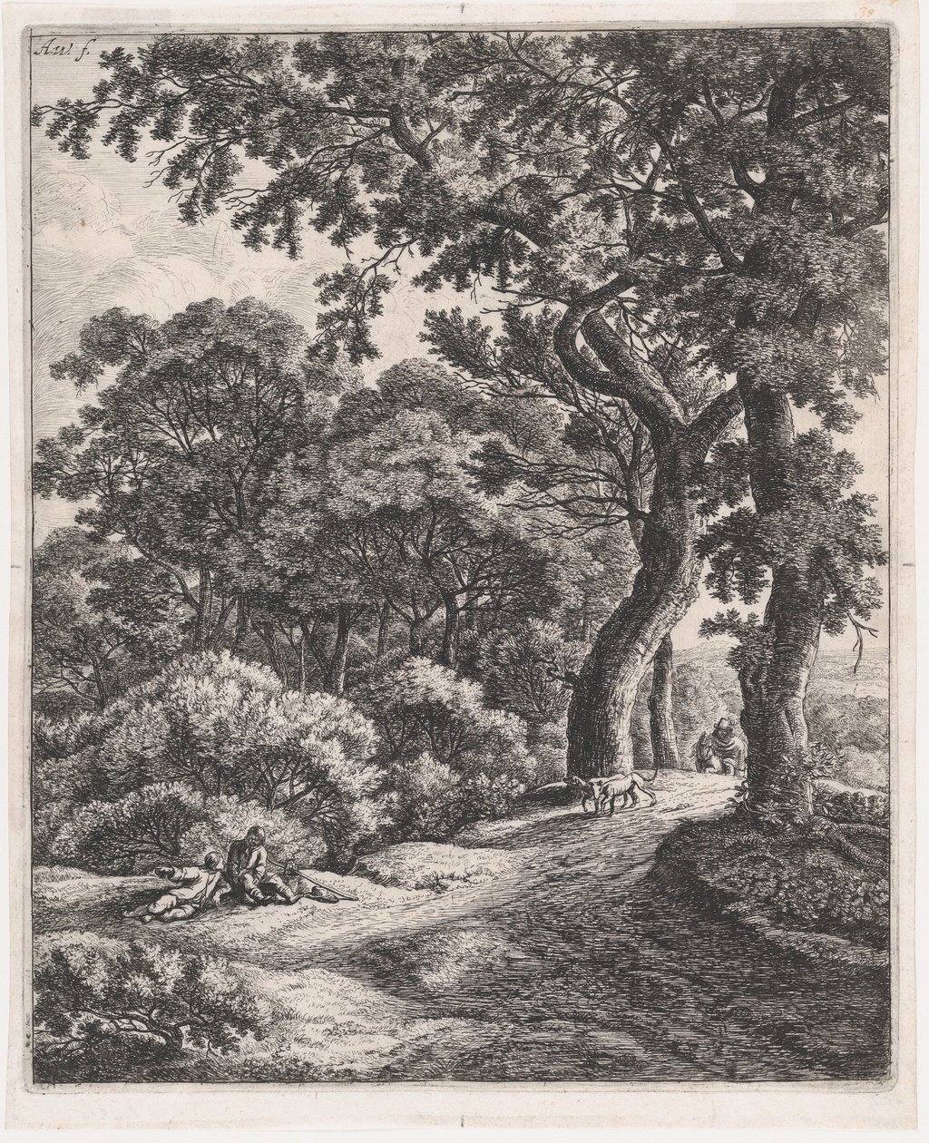 Dos viajeros descansando en el bosque, siglo XVII de Anthonie Waterloo