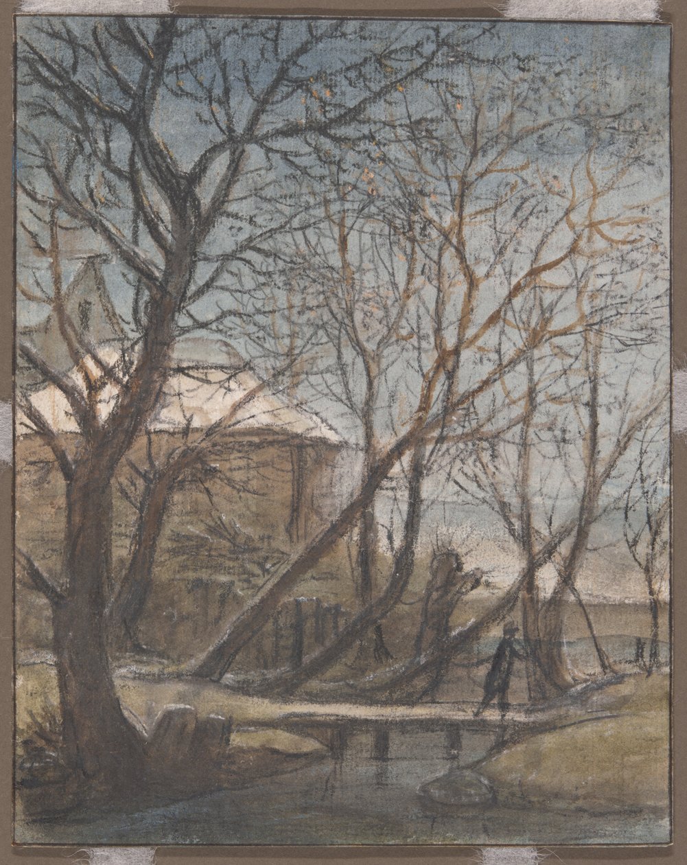 Paisaje invernal con un hombre cruzando de Anthonie Waterloo