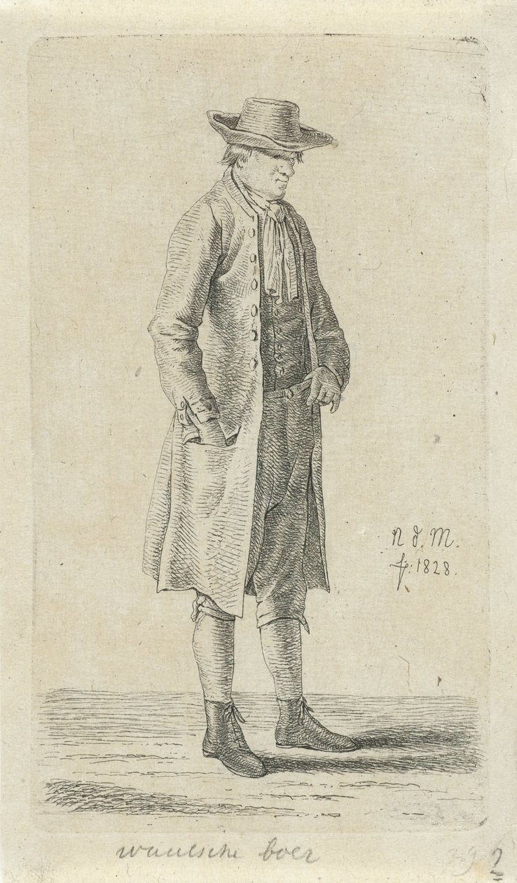 Hombre con la mano en el bolsillo de su chaqueta Granjero valón (título sobre objeto) 12 figuras de estudio (título de la serie) de Anthonie Willem Hendrik Nolthenius de Man