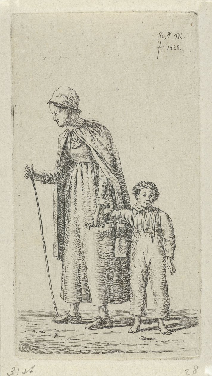 Madre con niño en el brazo 12 figuras de estudio (título de la serie) de Anthonie Willem Hendrik Nolthenius de Man