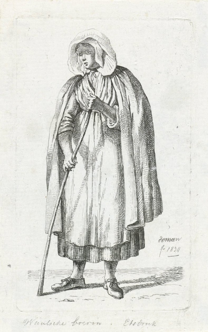 Mujer con capa y bastón Esposa de granjero valón (título sobre objeto) de Anthonie Willem Hendrik Nolthenius de Man