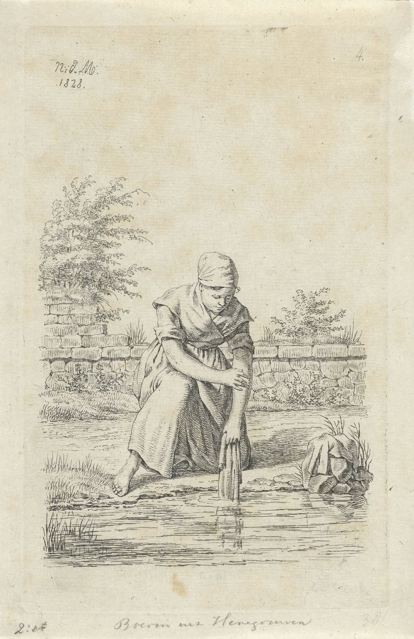 Mujer depiladora de Hainaut Agricultor de Hainaut (título sobre objeto) Agricultoras y agricultoras del Reino Unido de los Países Bajos (título de la serie) de Anthonie Willem Hendrik Nolthenius de Man