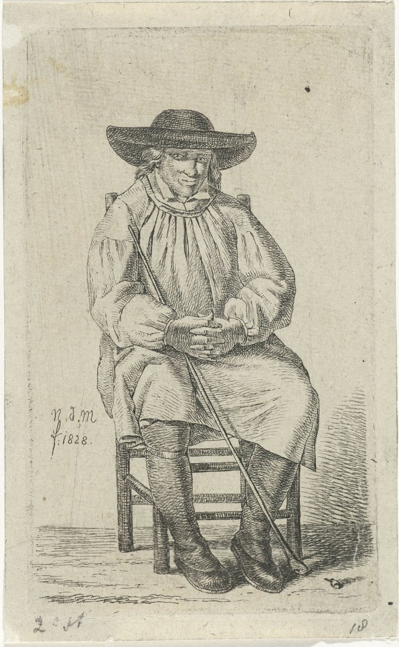 Hombre sentado con bastón 12 figuras de estudio (título de la serie) de Anthonie Willem Hendrik Nolthenius de Man