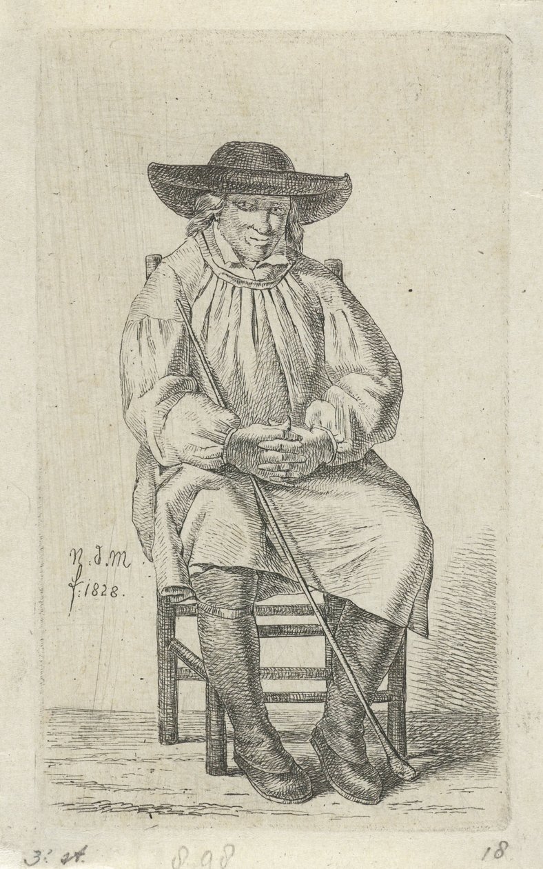 Hombre sentado con bastón 12 figuras de estudio (título de la serie) de Anthonie Willem Hendrik Nolthenius de Man