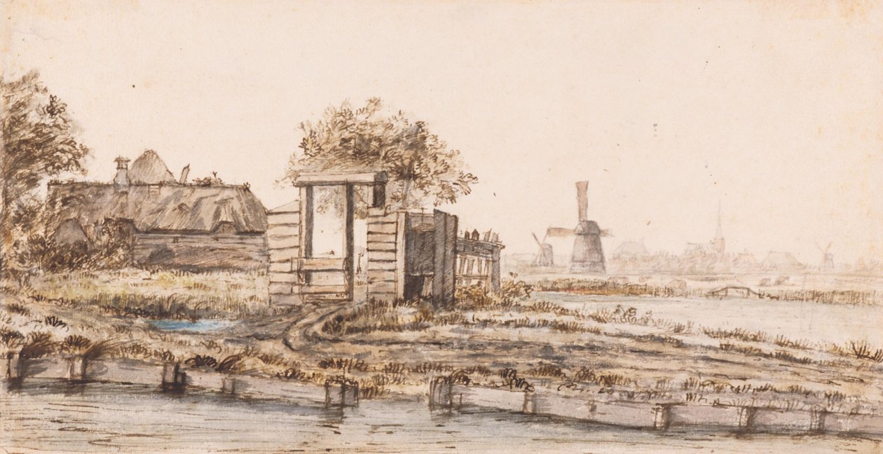 Una granja junto al agua cerca de un pueblo de Anthonie van Borssom