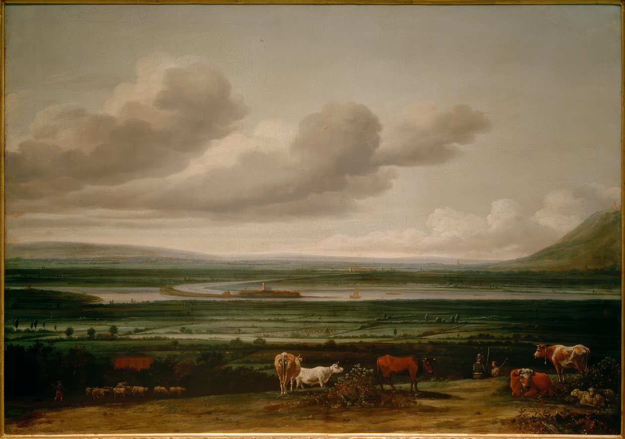Paisaje del Bajo Rin cerca de Kleve con la fortaleza Schenkenschanz, Hoch y Niederelten de Anthonie van Borssom