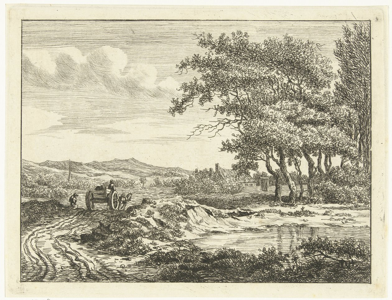 Kar op een landweg bij de duinen de Anthonie van den Bos