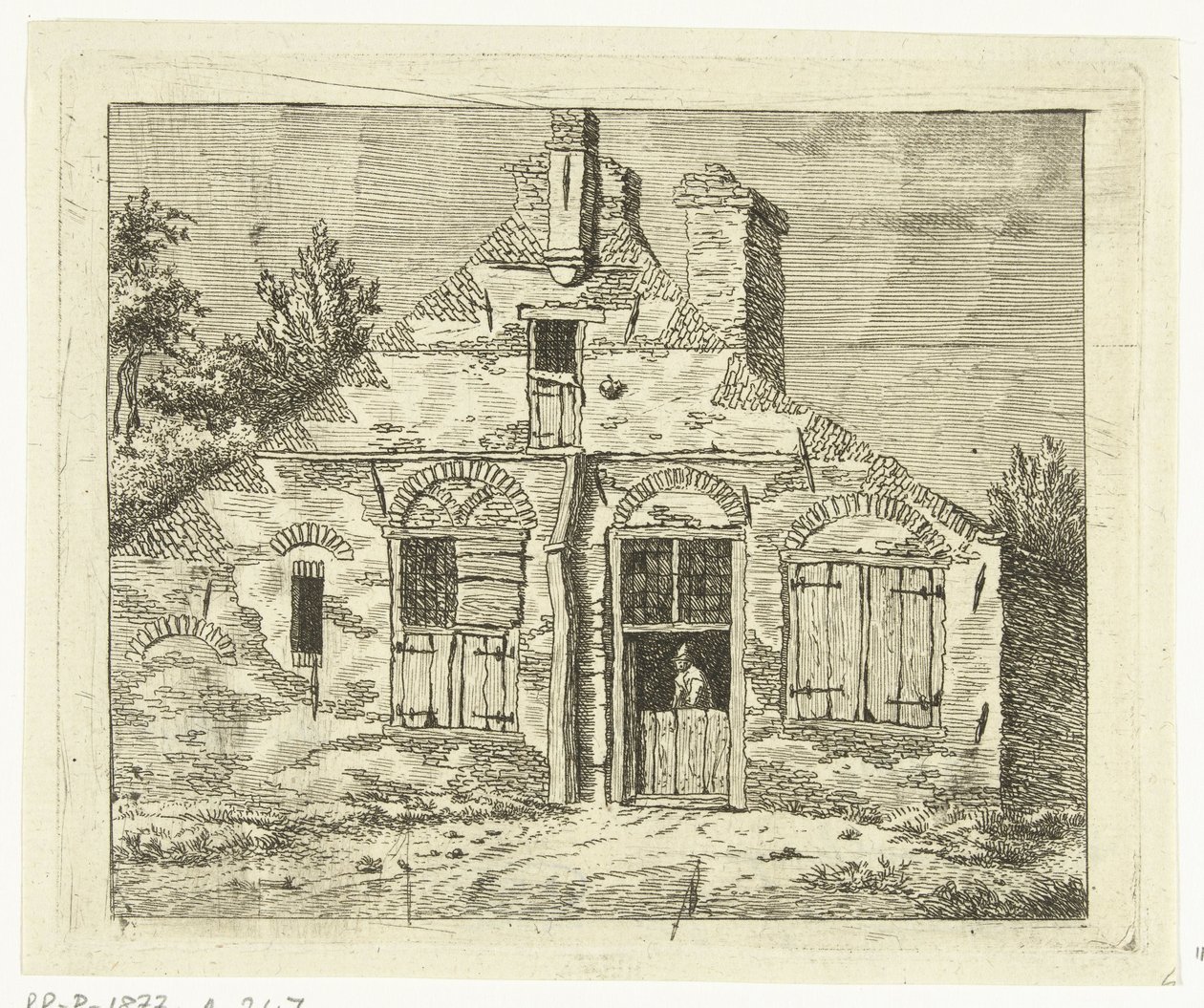 Hombre en casa antigua, mirando por encima de la puerta de Anthonie van den Bos
