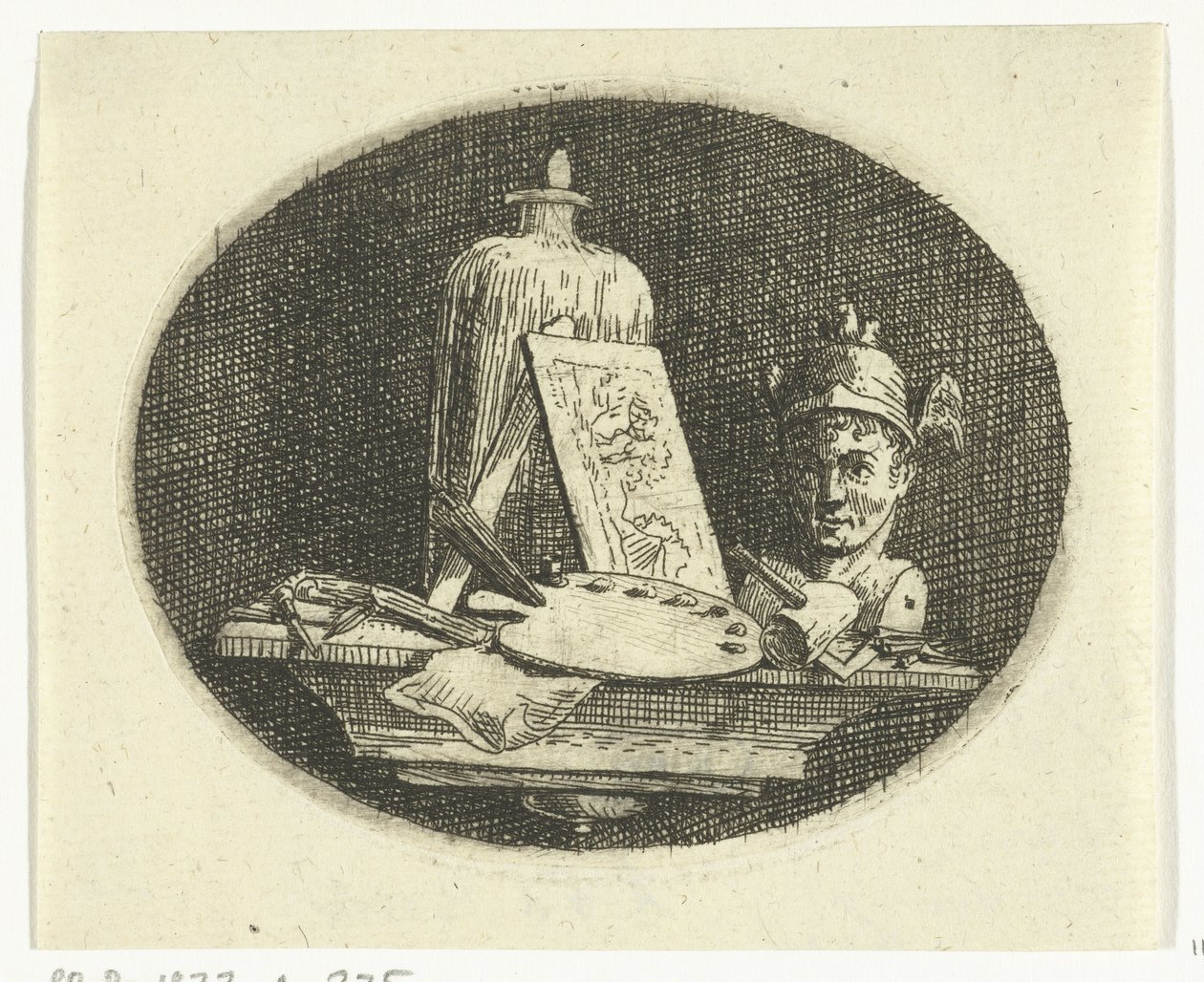 Bodegón con paleta, cuadro y busto de Mercurio de Anthonie van den Bos
