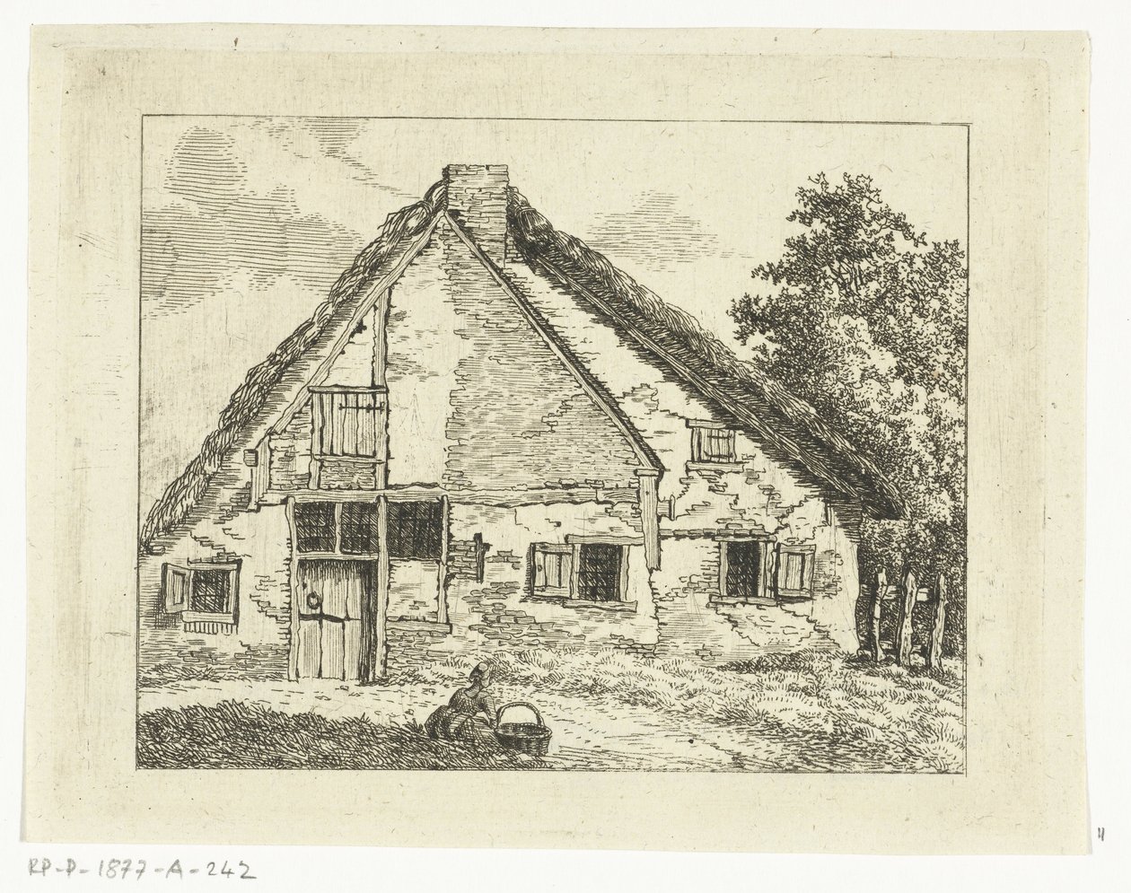 mujer, con, cesta, sentado, delante de, un, casa de Anthonie van den Bos