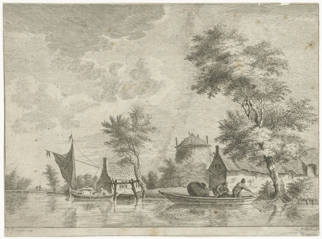 Paisaje de río con un pajar de Anthonij van der Haer