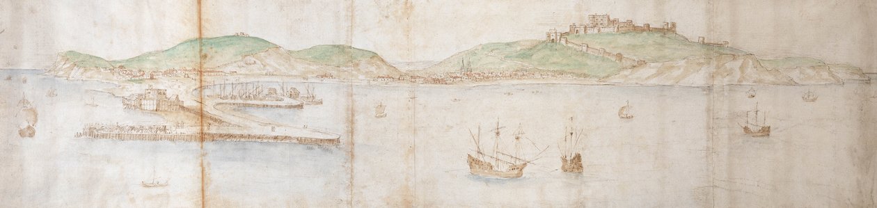 Dover desde el mar, siglo XVI (tinta y pluma, tiza y acuarela sobre papel) de Anthonis van den Wyngaerde