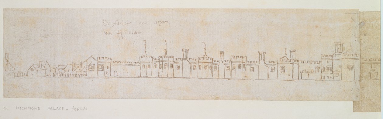 Muro exterior del Palacio de Richmond, siglo XVI (pluma y tinta sobre papel) de Anthonis van den Wyngaerde